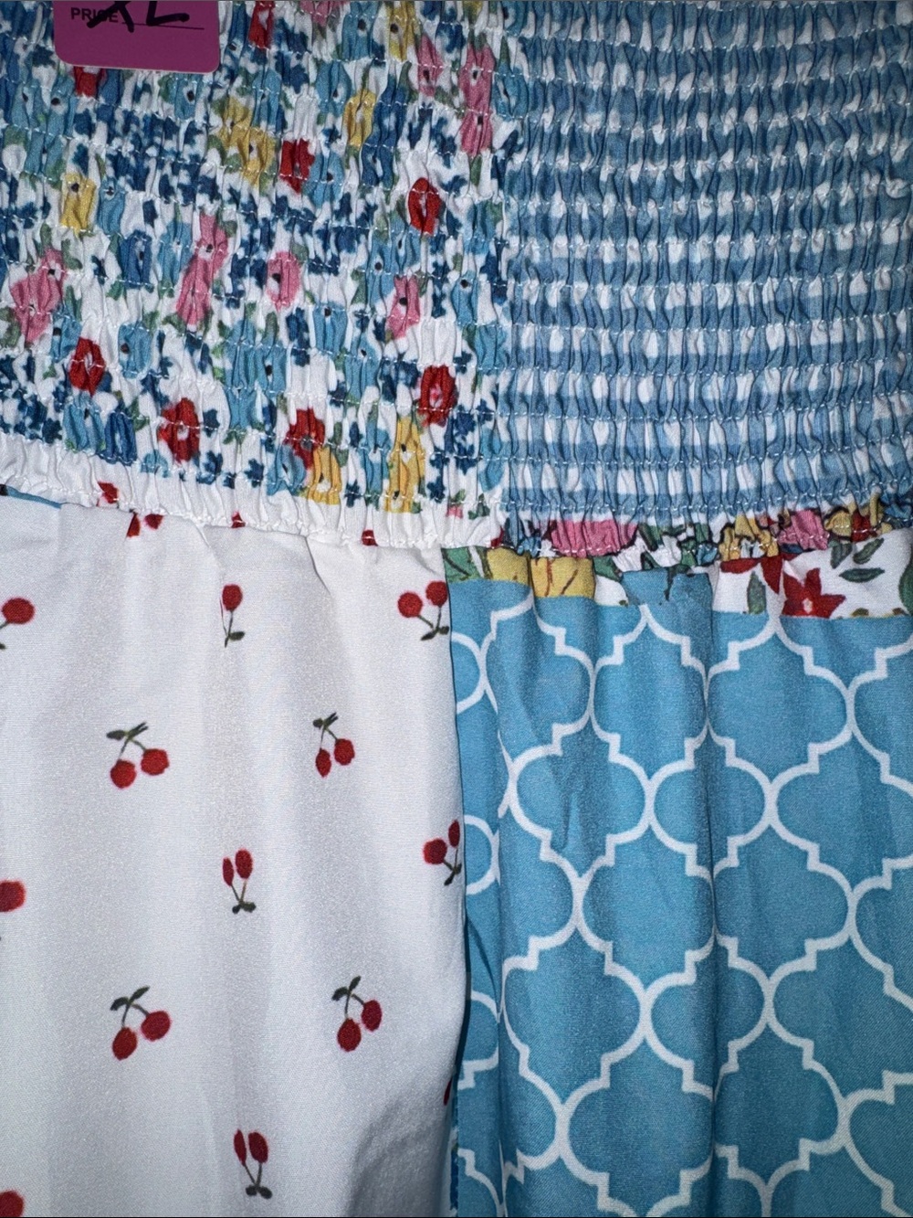 Patchwork Floral Maxi Skirt in Blue, Yellow and Pink - Picture 2 of 4
